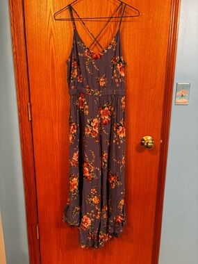 American Eagle Outfitters Navy Blue Floral Strappy Jumpsuit